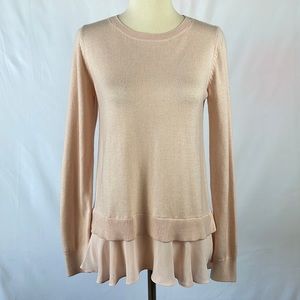 LOFT Blush Long Sleeve Sweater with Attached Shirttail and Hi Lo Hem - Size XS